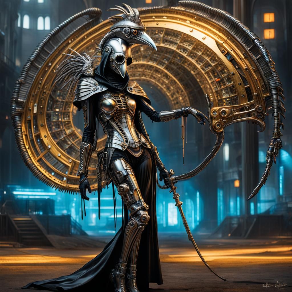 Cyberpunk Plague Doctor in Reflective Gothic Armor