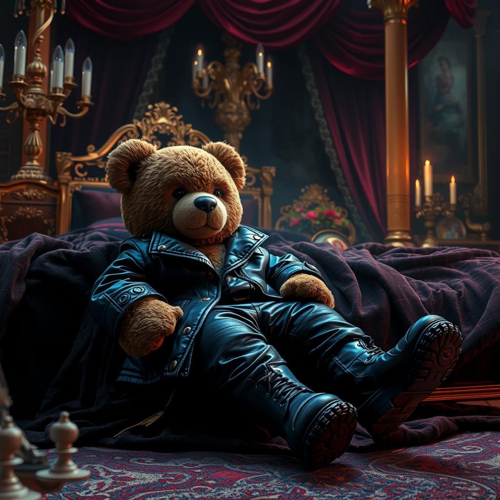 Teddy Bear in Leather Outfit: Fantasy Concept Art