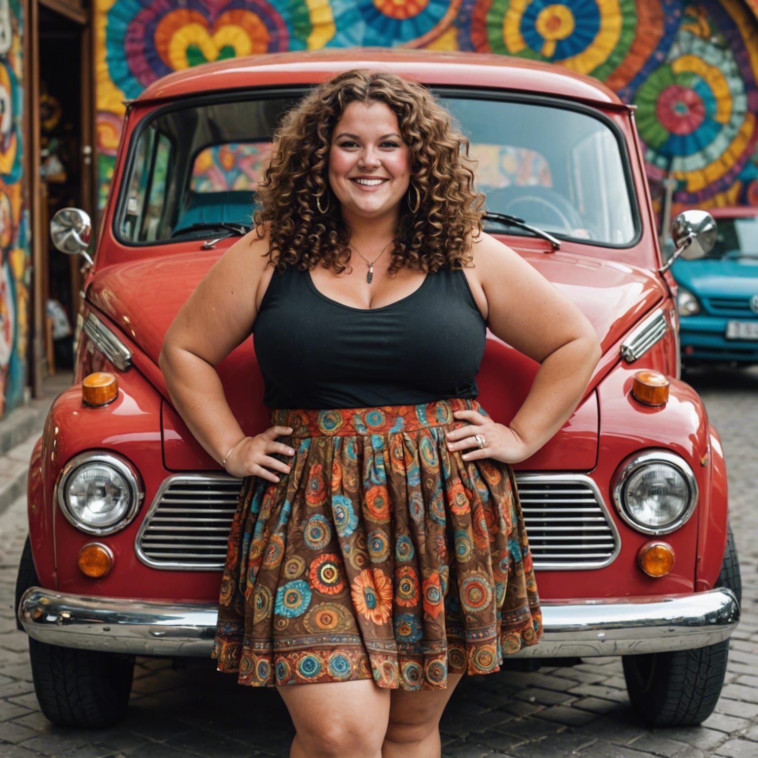 Curvy Woman in Hippie Fashion of the 60s