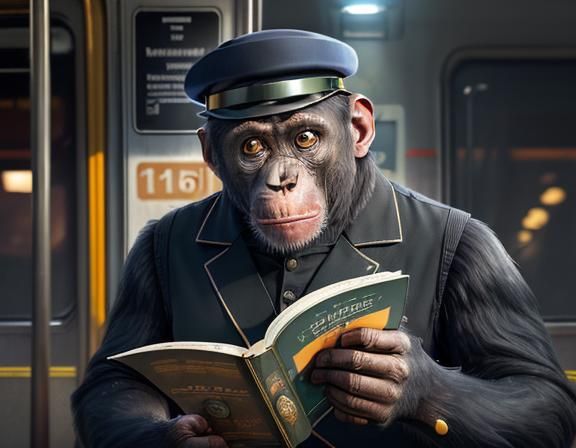 Chimpanzee Conductor Reads Travel Book