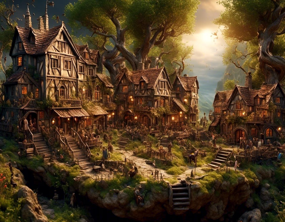 Tolkien Diorama with Volumetric Lighting and 3D Shading