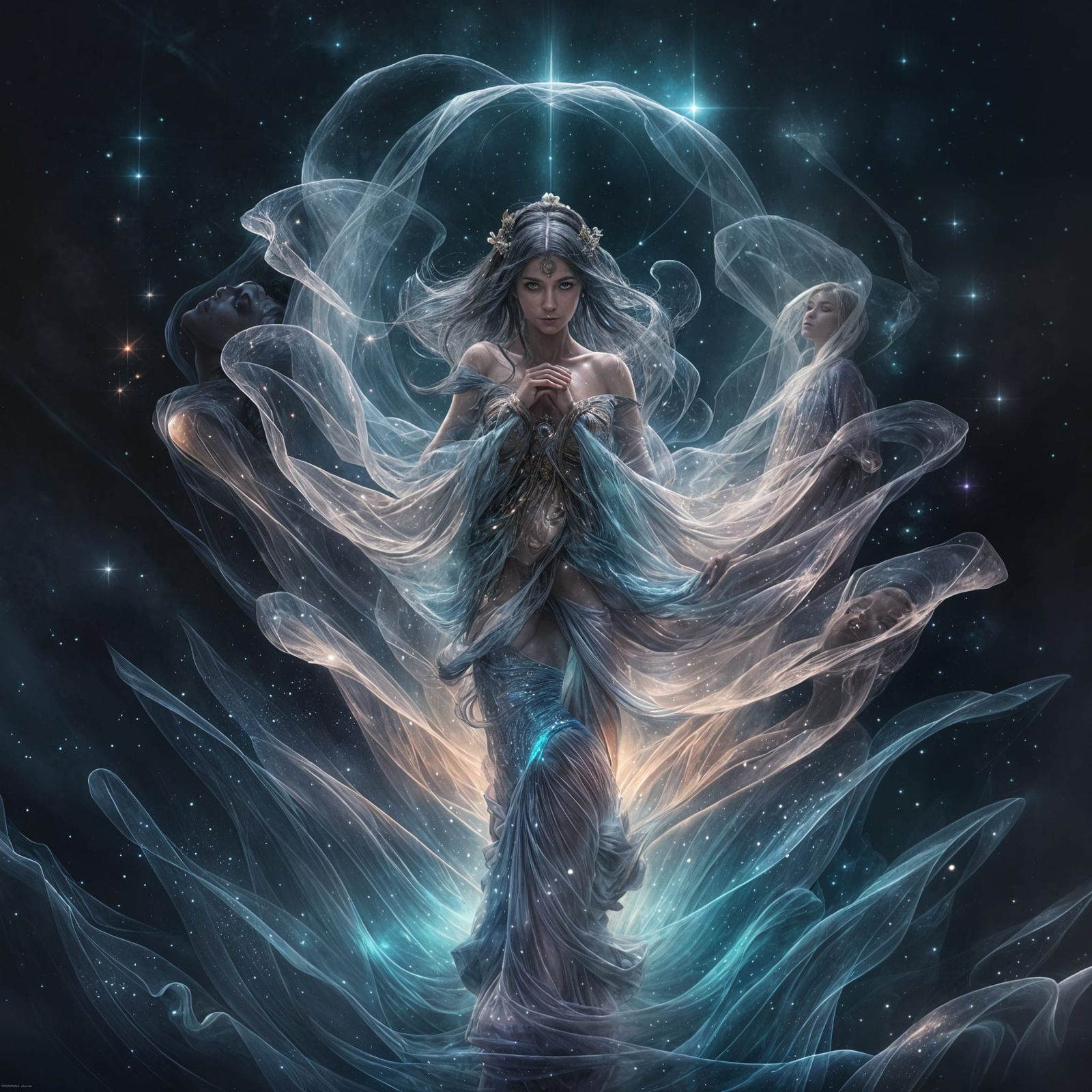 Ethereal Woman at Cosmic Ocean Edge