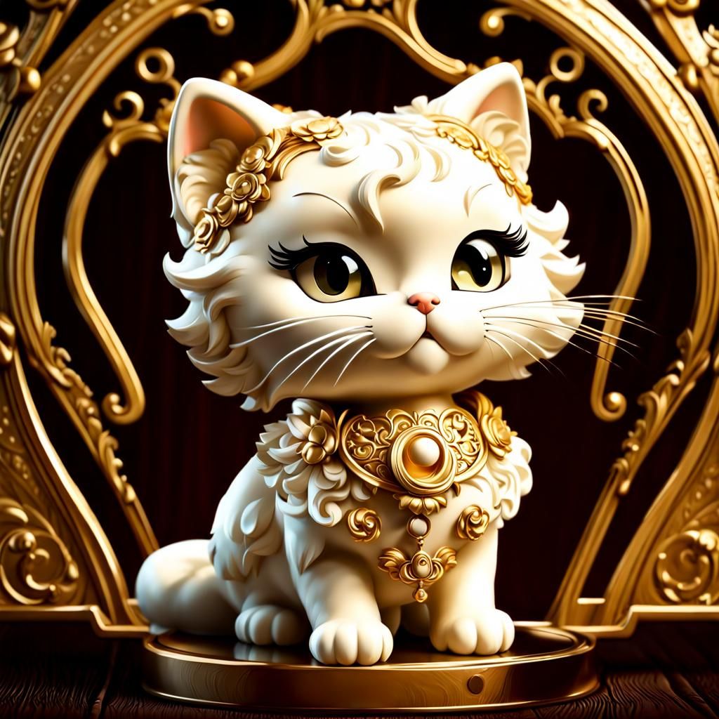 Adorable Chibi Kitty in Vintage Rococo Style