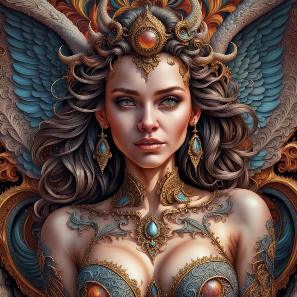 Angelic Devil Woman in Hyperdetailed Airbrush Art