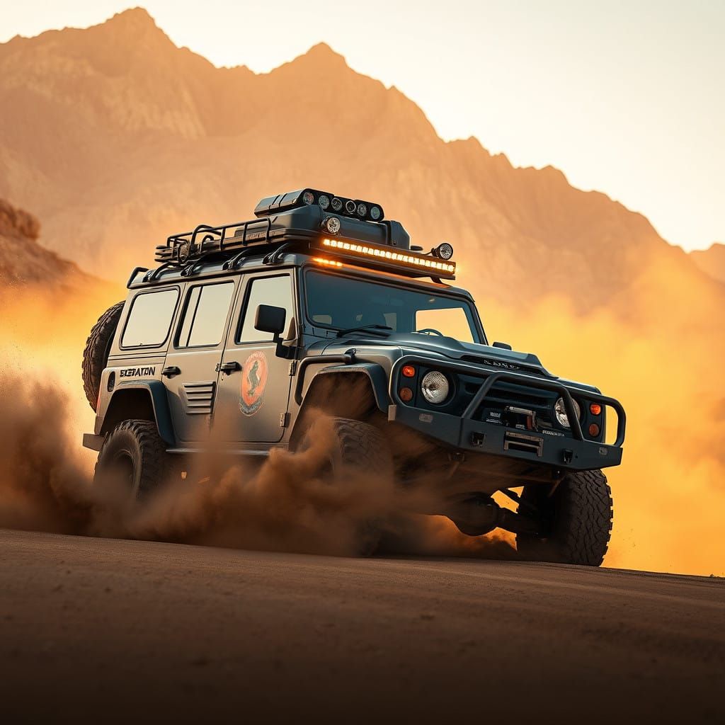Desert Expedition Vehicle Charging Through Rugged Terrain