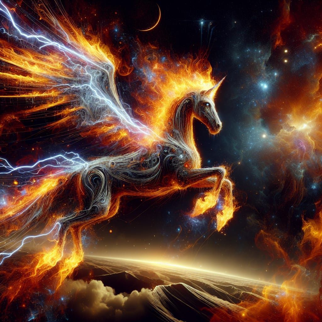 Flaming Pegasus Soaring Across a Galaxy