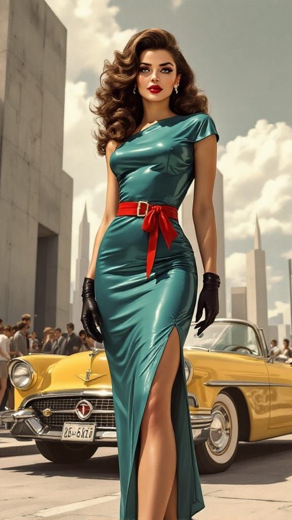 Vintage Glamour Meets Brutalist Chic in Retro Realism