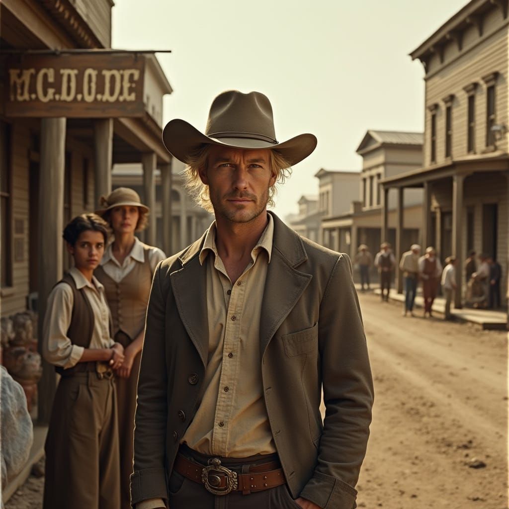 Wild West Family Scene in Hyperrealistic Photograph