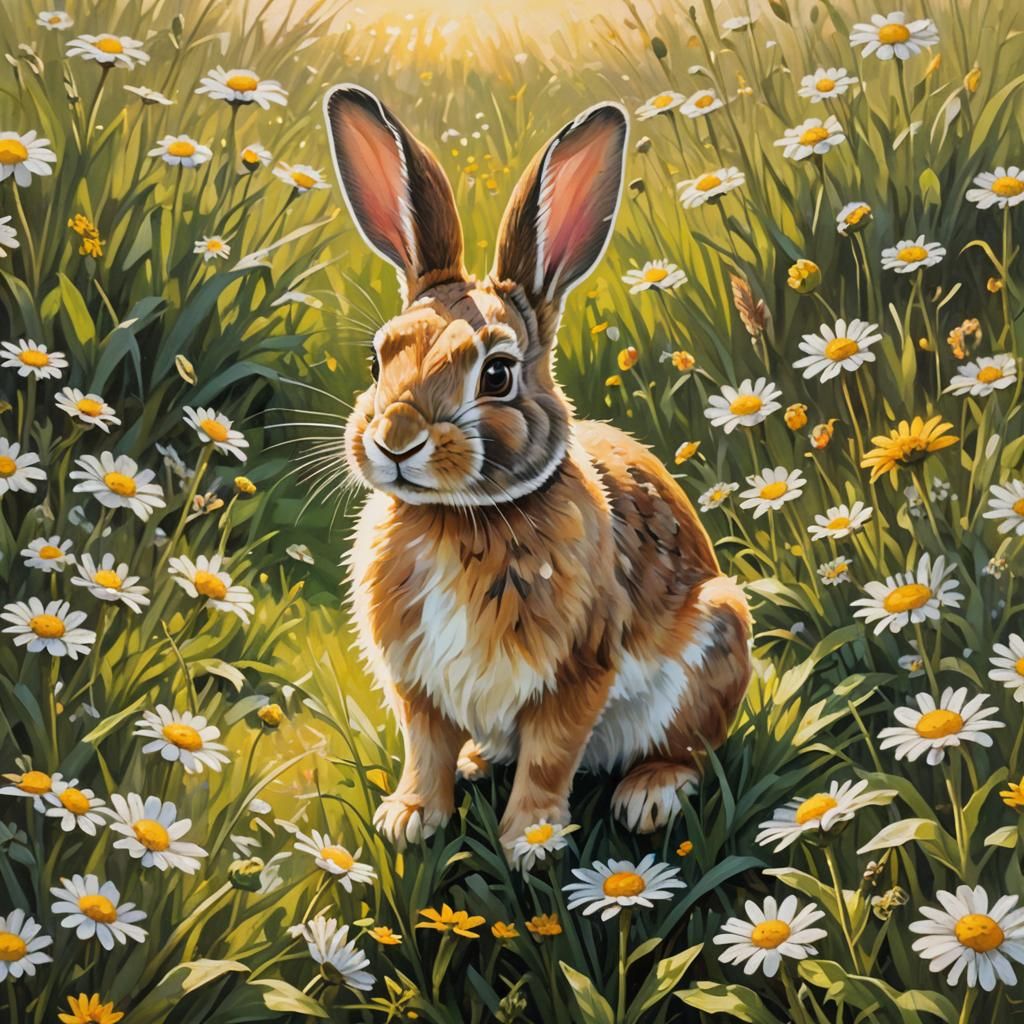 Whimsical Rabbit Portrait in Impressionist Oil Painting