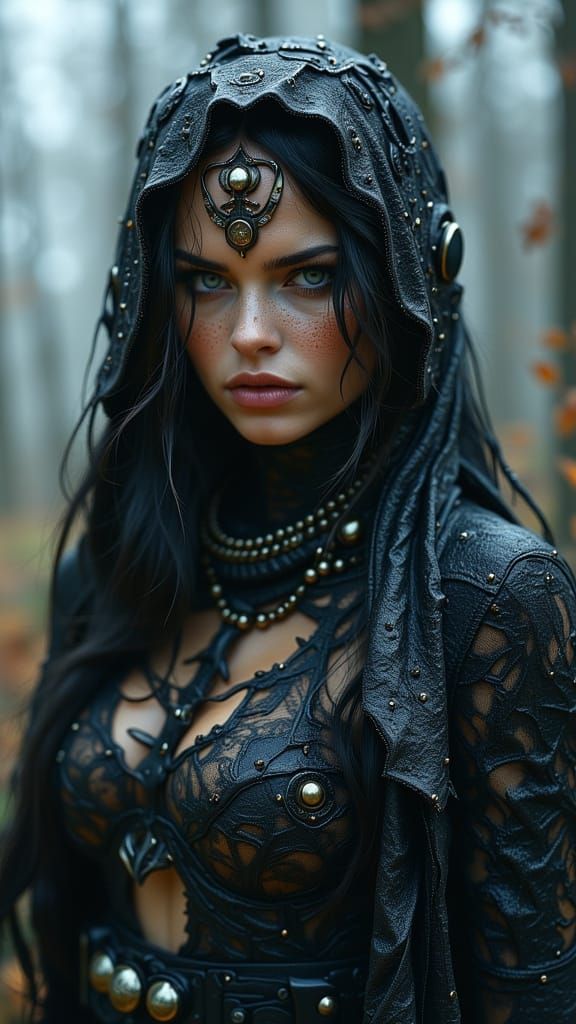 Gothic Adriana Lima in Dreamlike Biomechanical Style