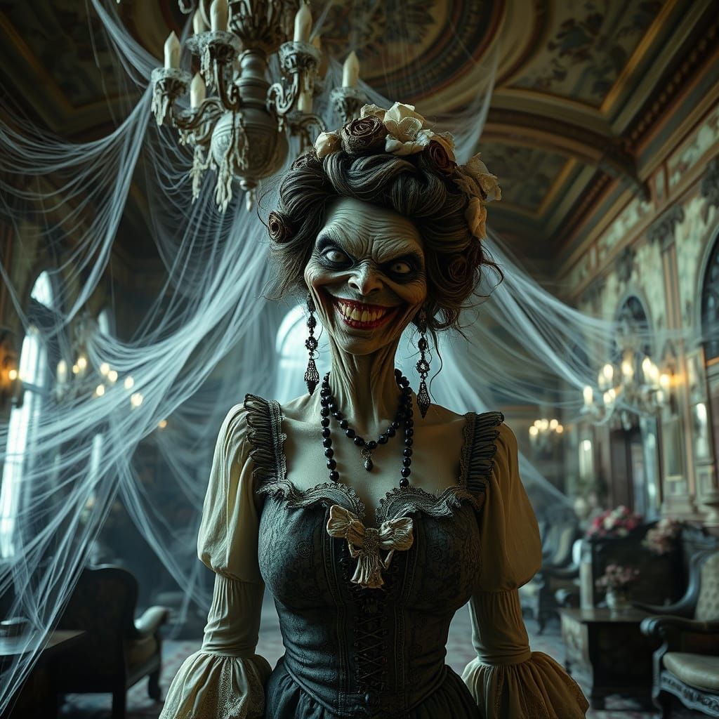 Ethereal Gothic Lady in Abandoned Hotel