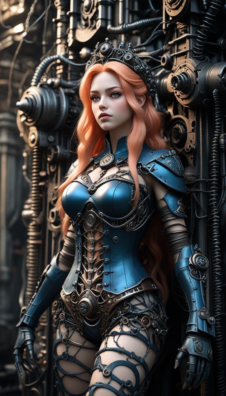 Dark Art Nouveau Princess Peach Demon in Industrial Gothic B...