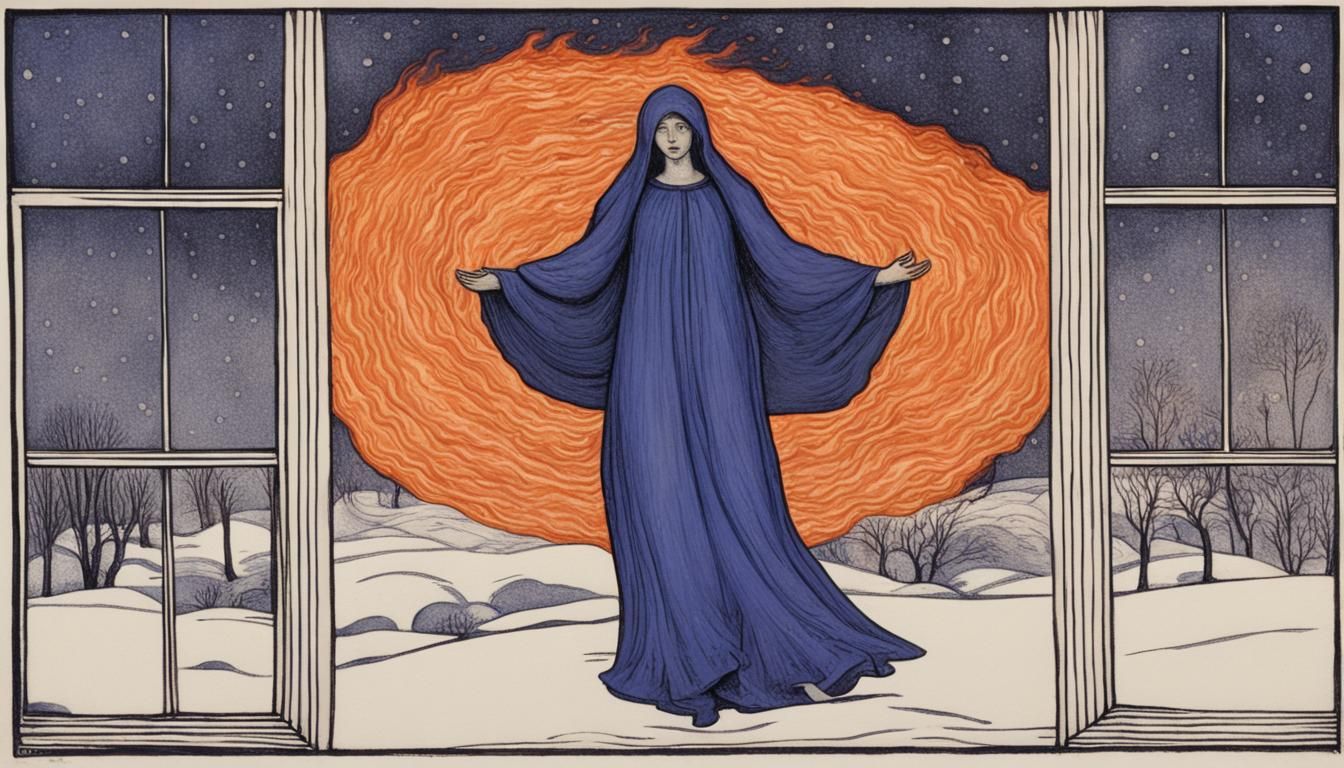 Fiery Demon Girl in Engraving Style