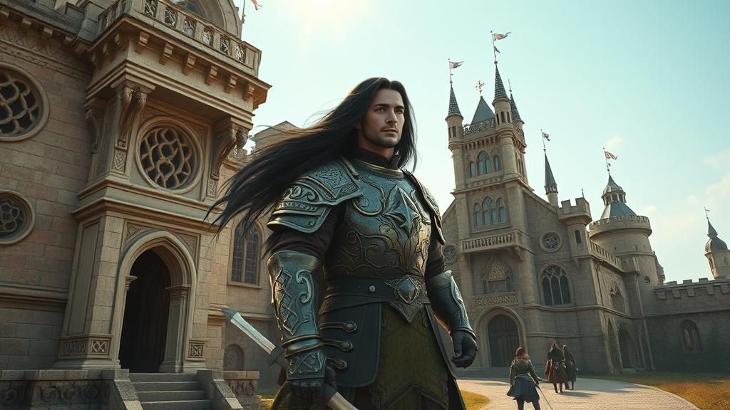 Majestic Paladin in Golden Armor Fantasy Landscape