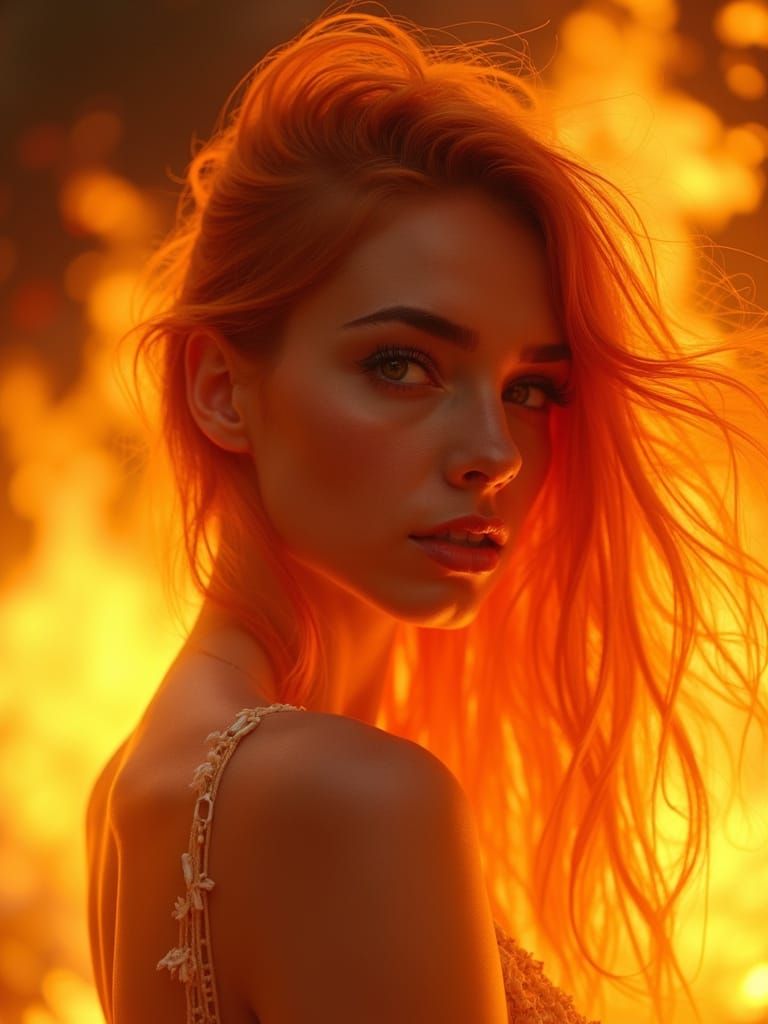 Fiery Redheaded Woman in Warm Golden Glow
