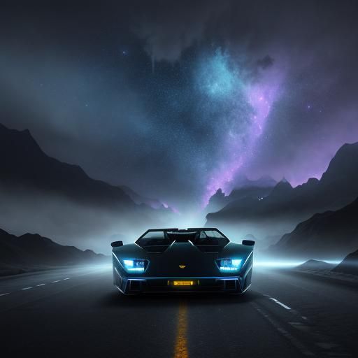 Lamborghini Countach on Astral Highway: Fantasy Concept Art