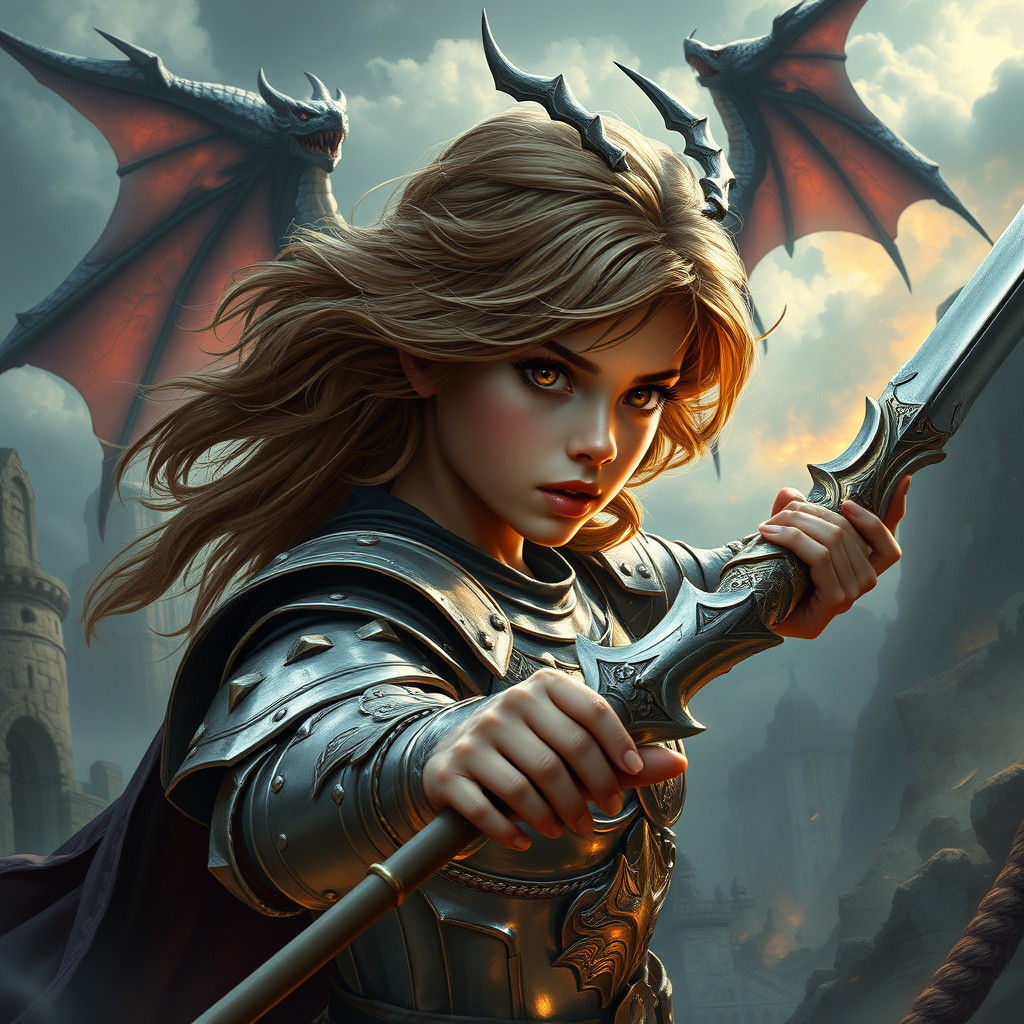 Teenage Goddess Battles Demon King in Digital Matte Painting