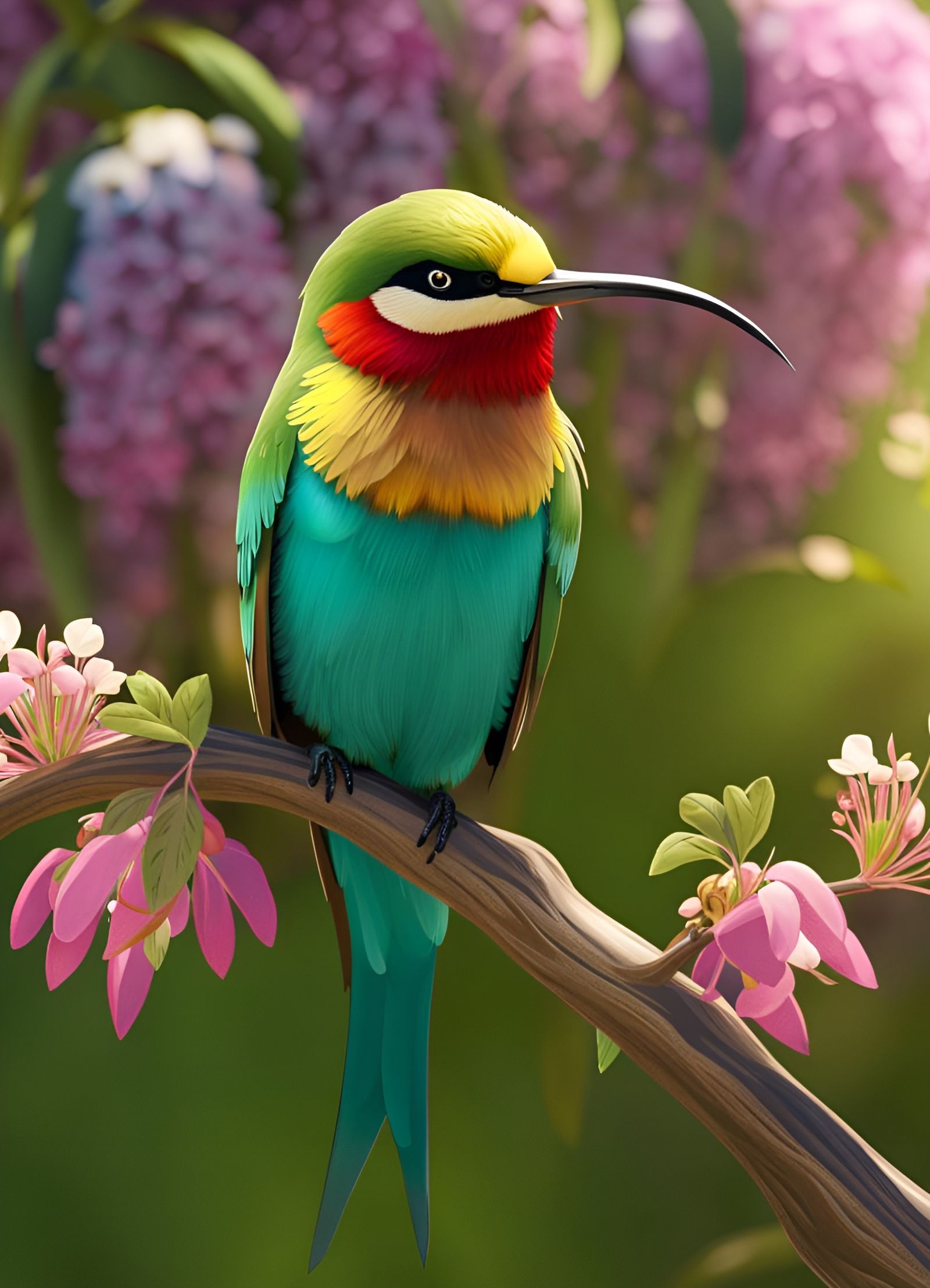 Bee-Eater with Intricate Plumage in Hyperrealistic Oil Paint...