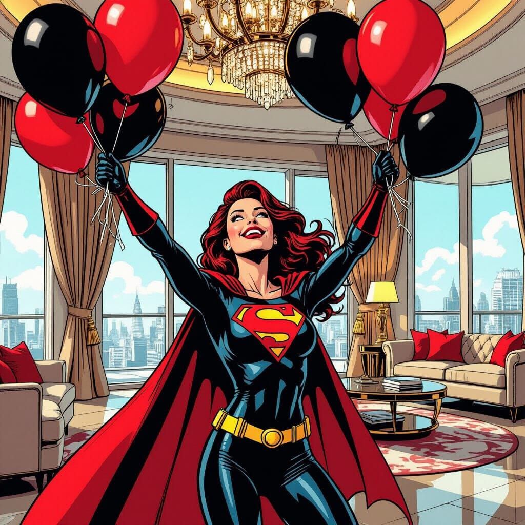 Queen Maeve Batting Balloons in Penthouse Comic Style