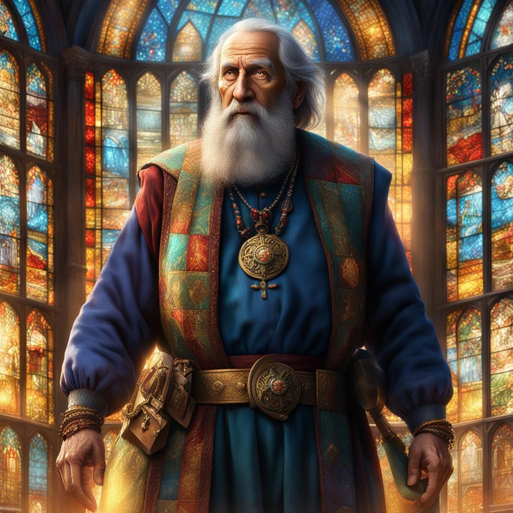 Medieval Merchant in Vibrant Colors, Fantasy Illustration