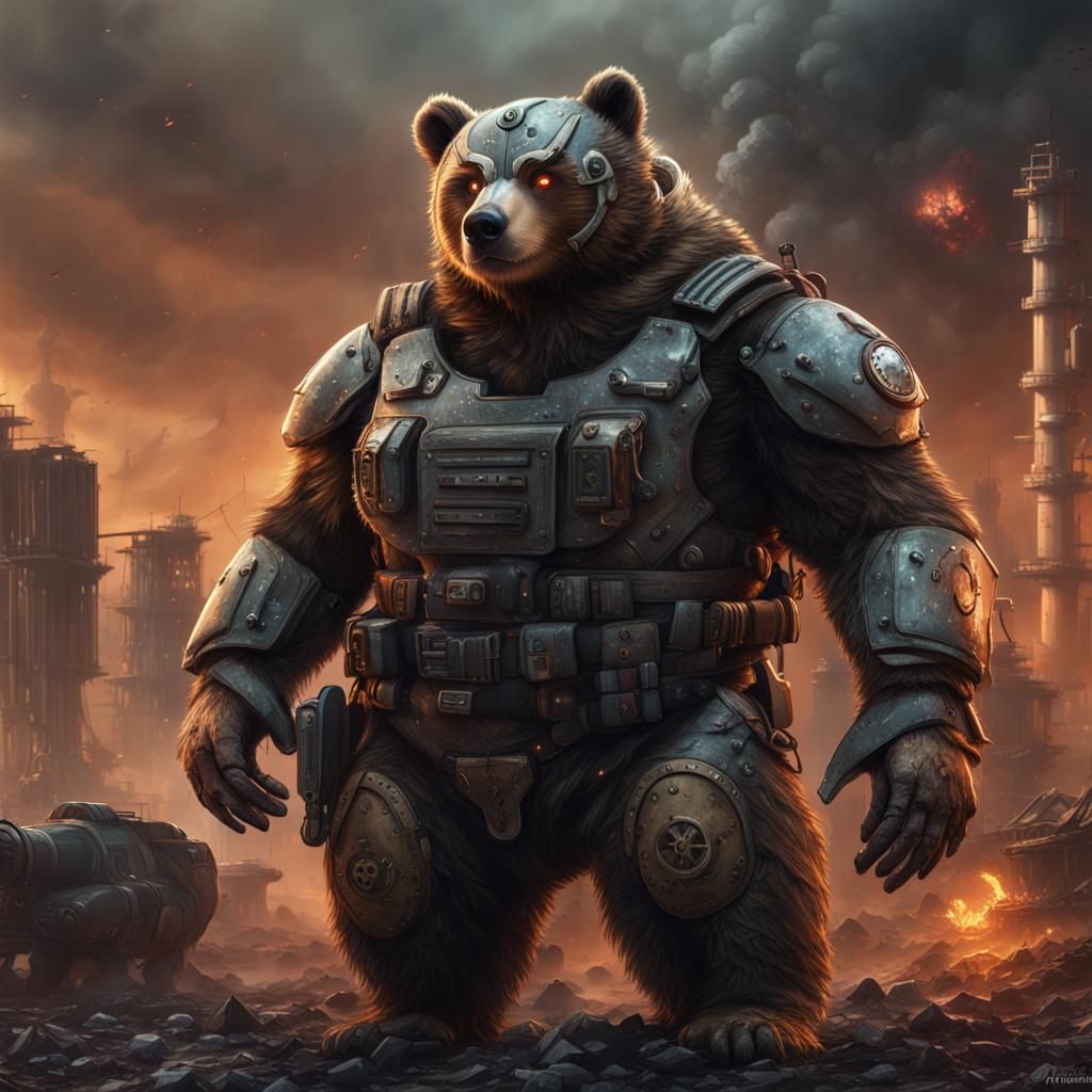 Nuclear Super Villain Bear with Army: Detailed Matte Paintin...