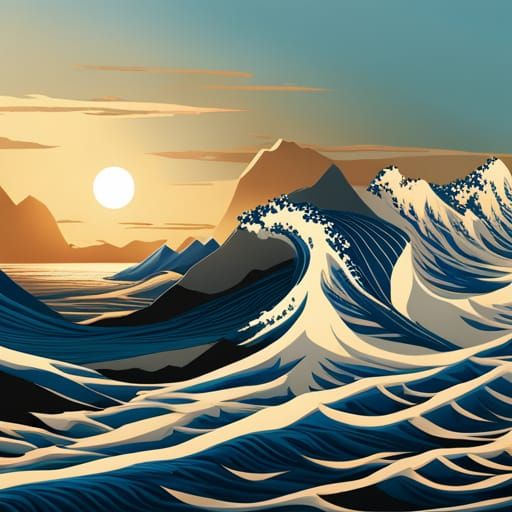 Paper Sculpture Bowl Sinking in Great Wave Resin Print