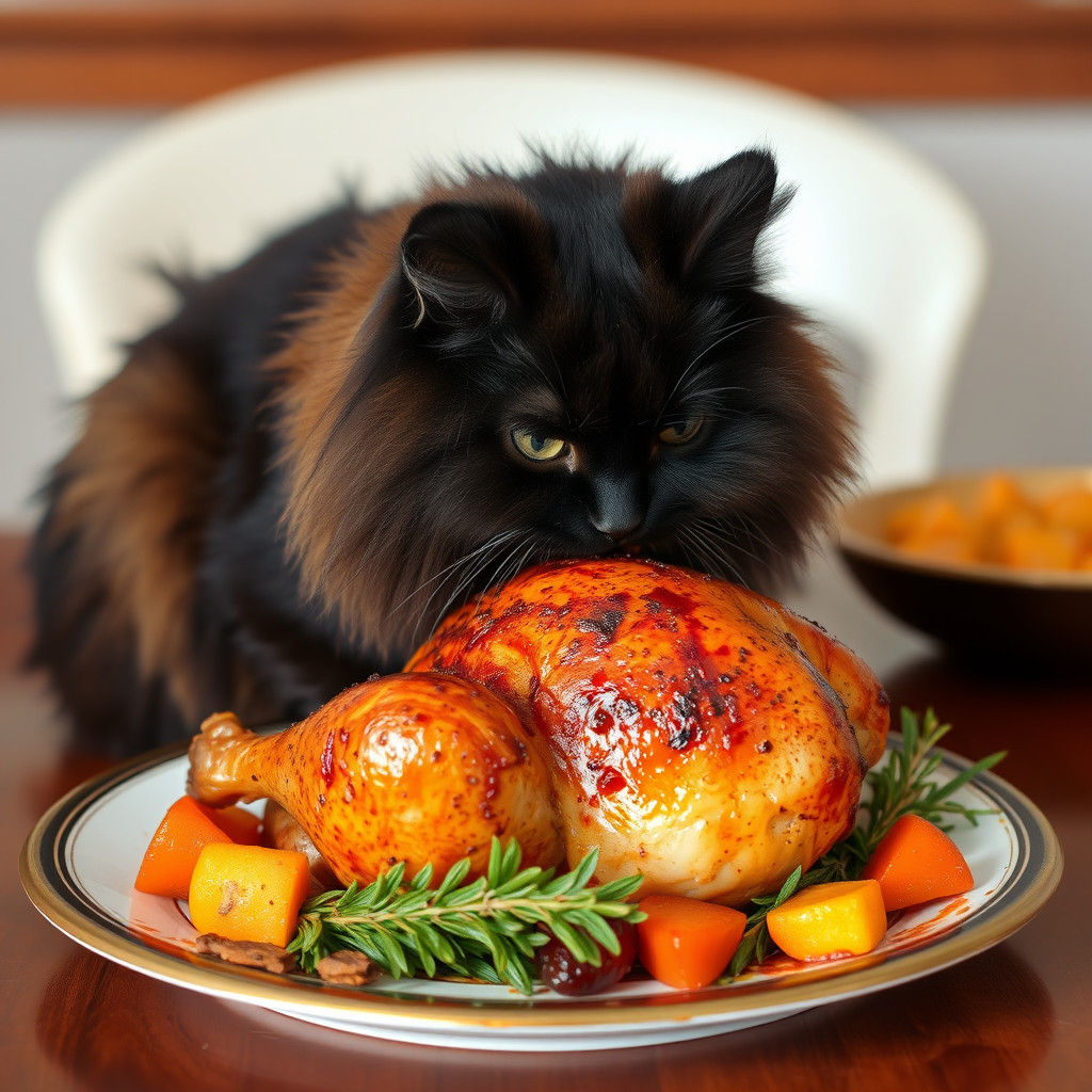 Black Cat Steals Thanksgiving Turkey