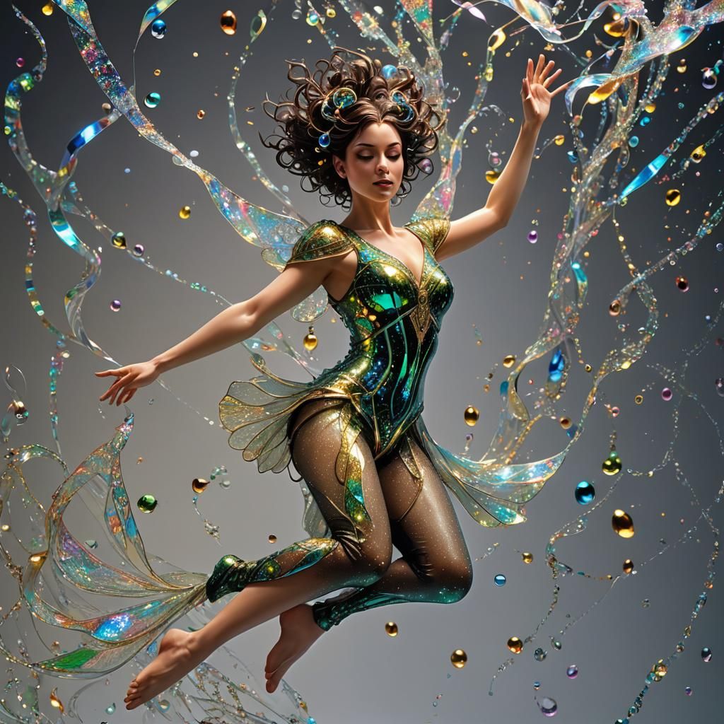 Antigravity Dancer in Hyperrealistic Fractal Art Style