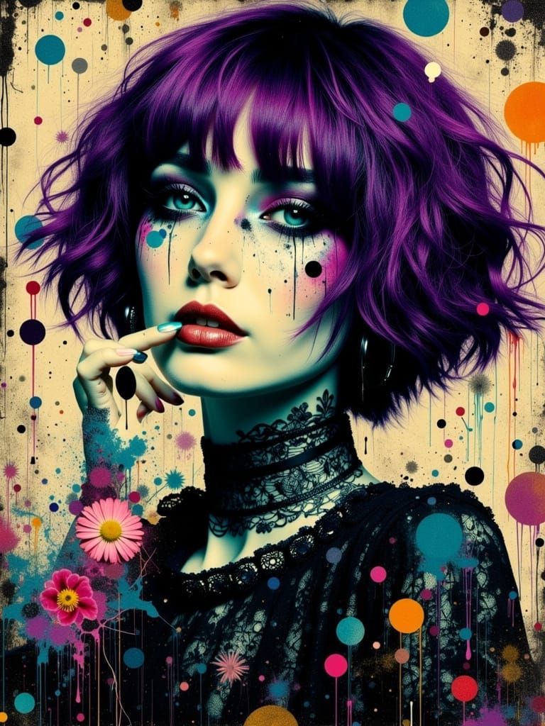 Gothic Surreal Portrait in Abstract Ink Style