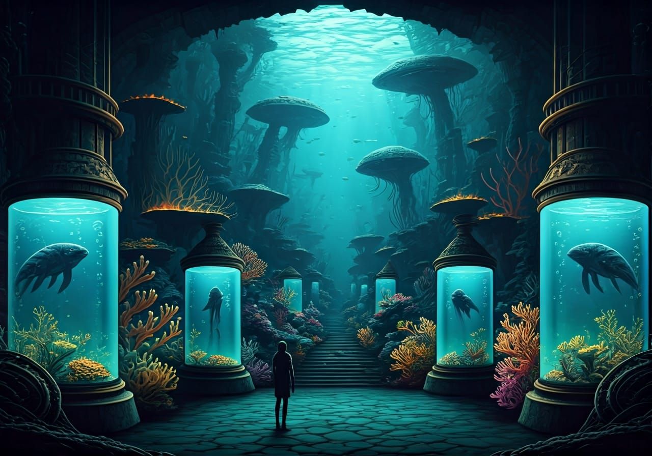 Underwater World: Sea Creatures Observing Humans