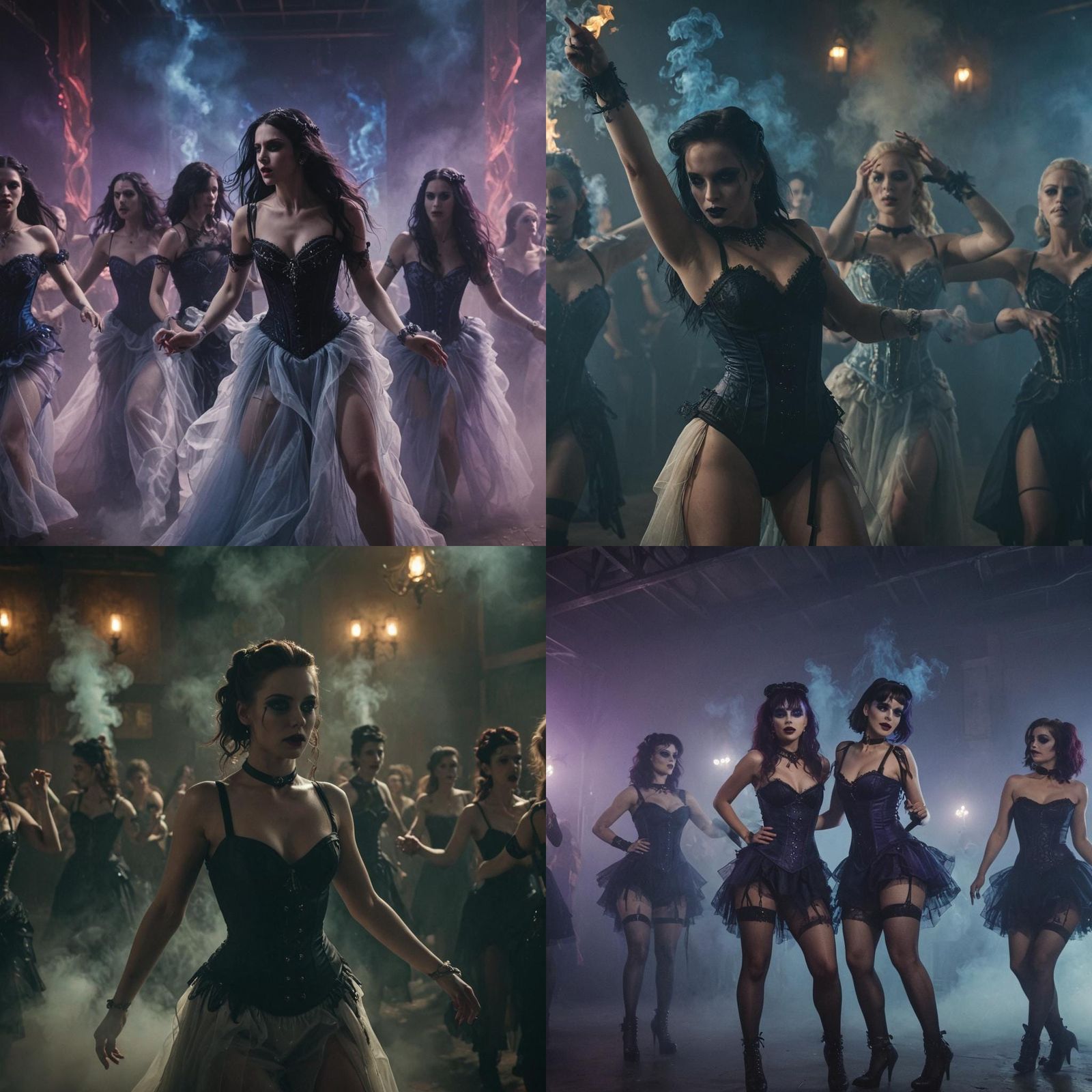 Gothic Rave: Pale Women Dancing in Corsets