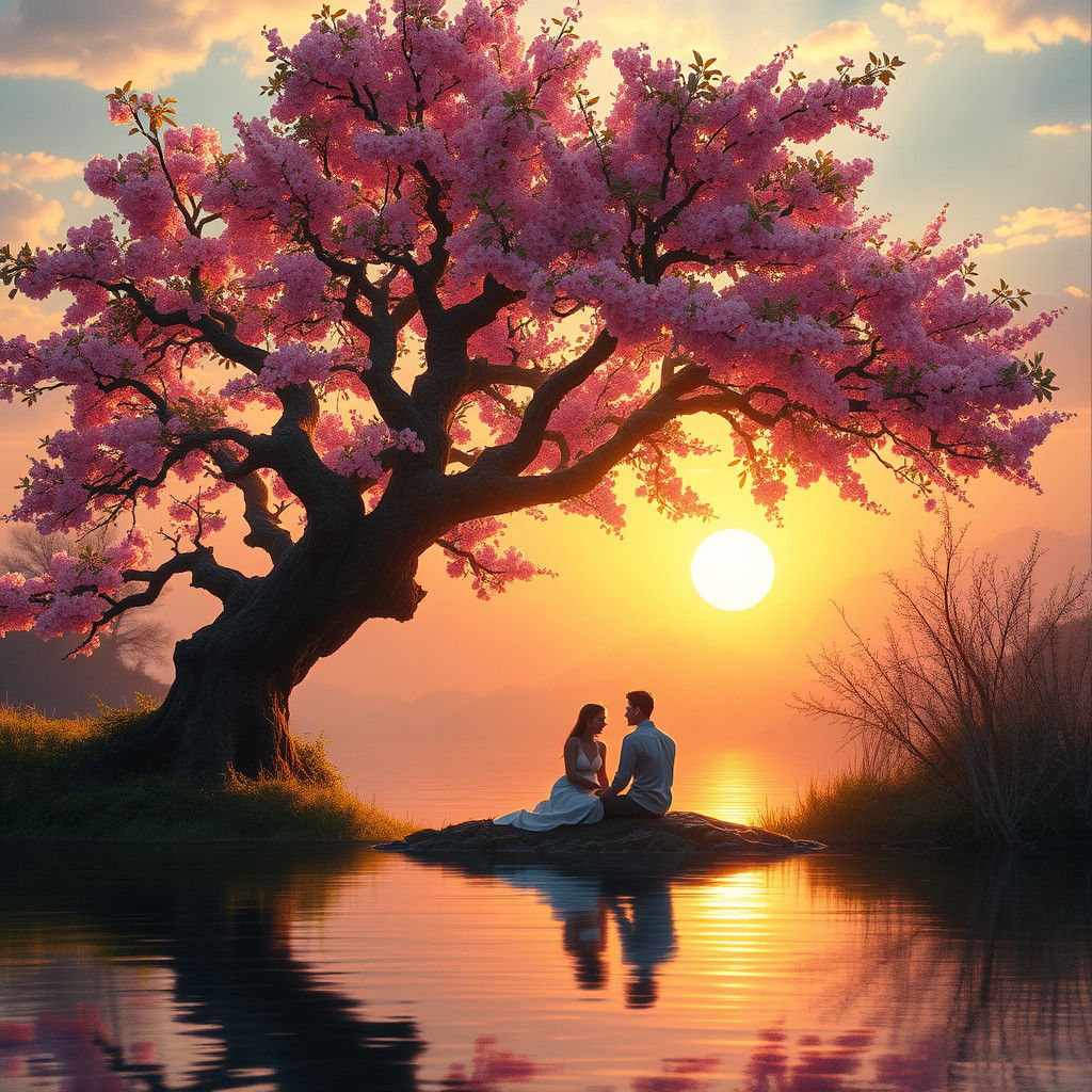 Plum Blossom Sunset: A Surreal Digital Painting