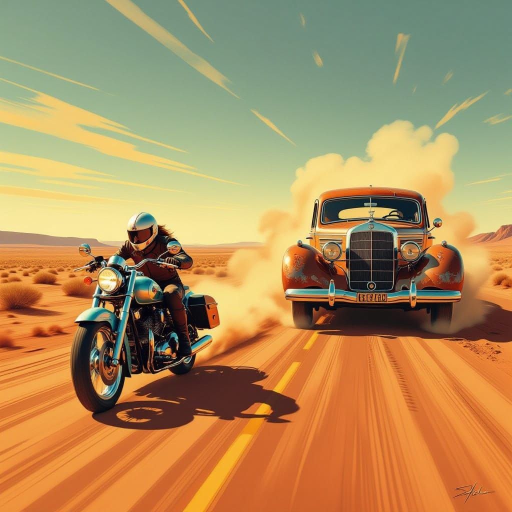 Retro-Futuristic Motorcycle in Australian Outback