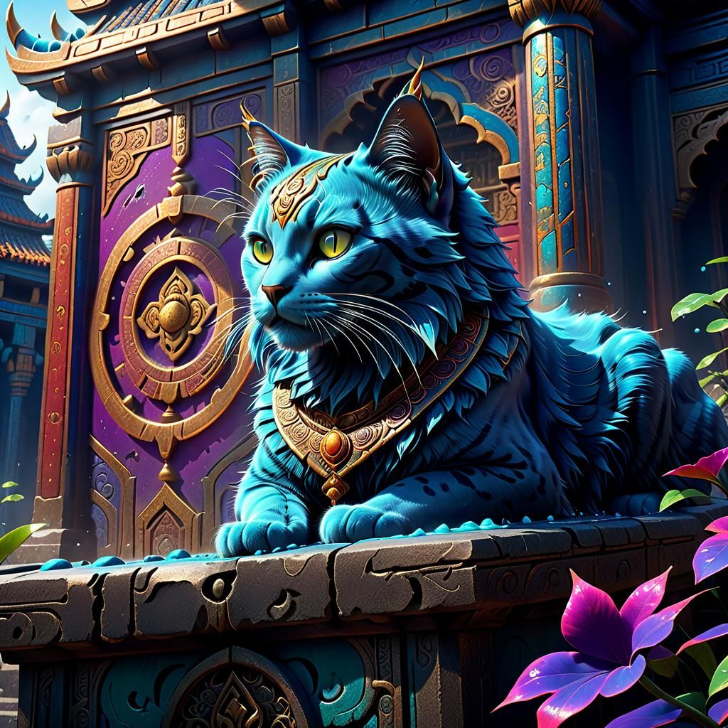 Fantastical Temple Cat in Detailed Matte Painting