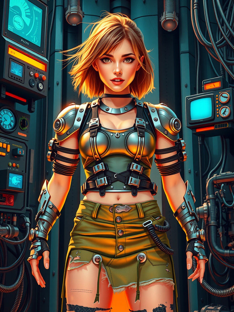 Futuristic Woman in Dystopian Cyberpunk Landscape