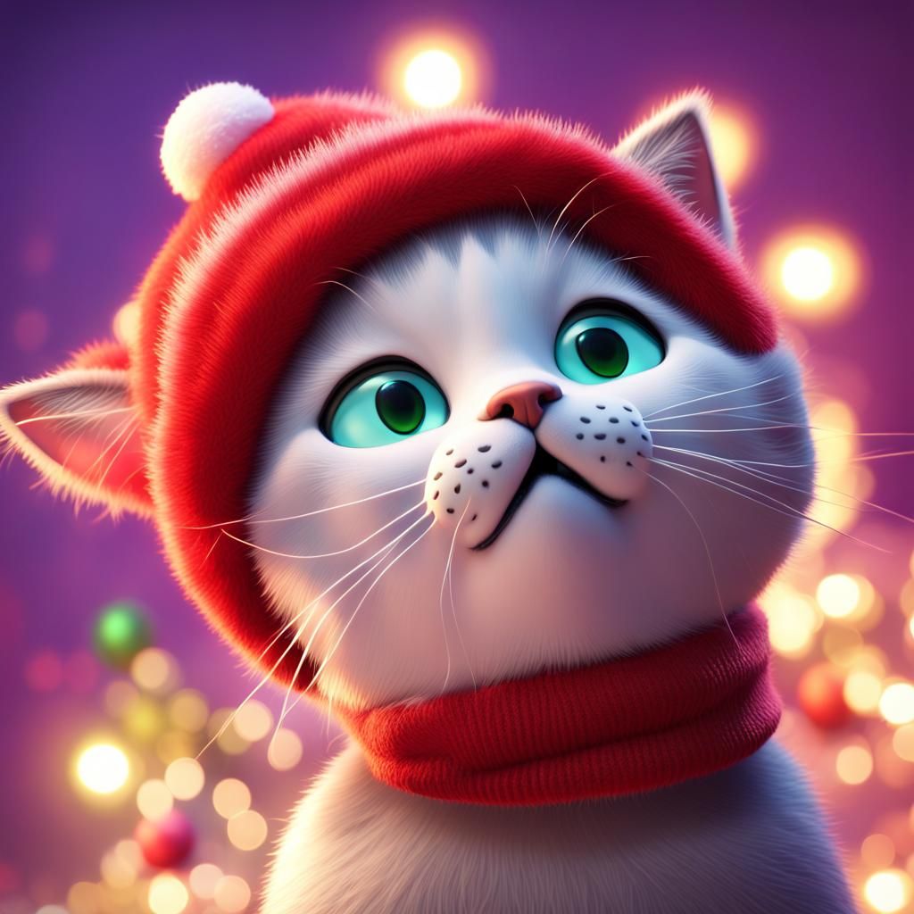 Festive Christmas Cat in 3D Style