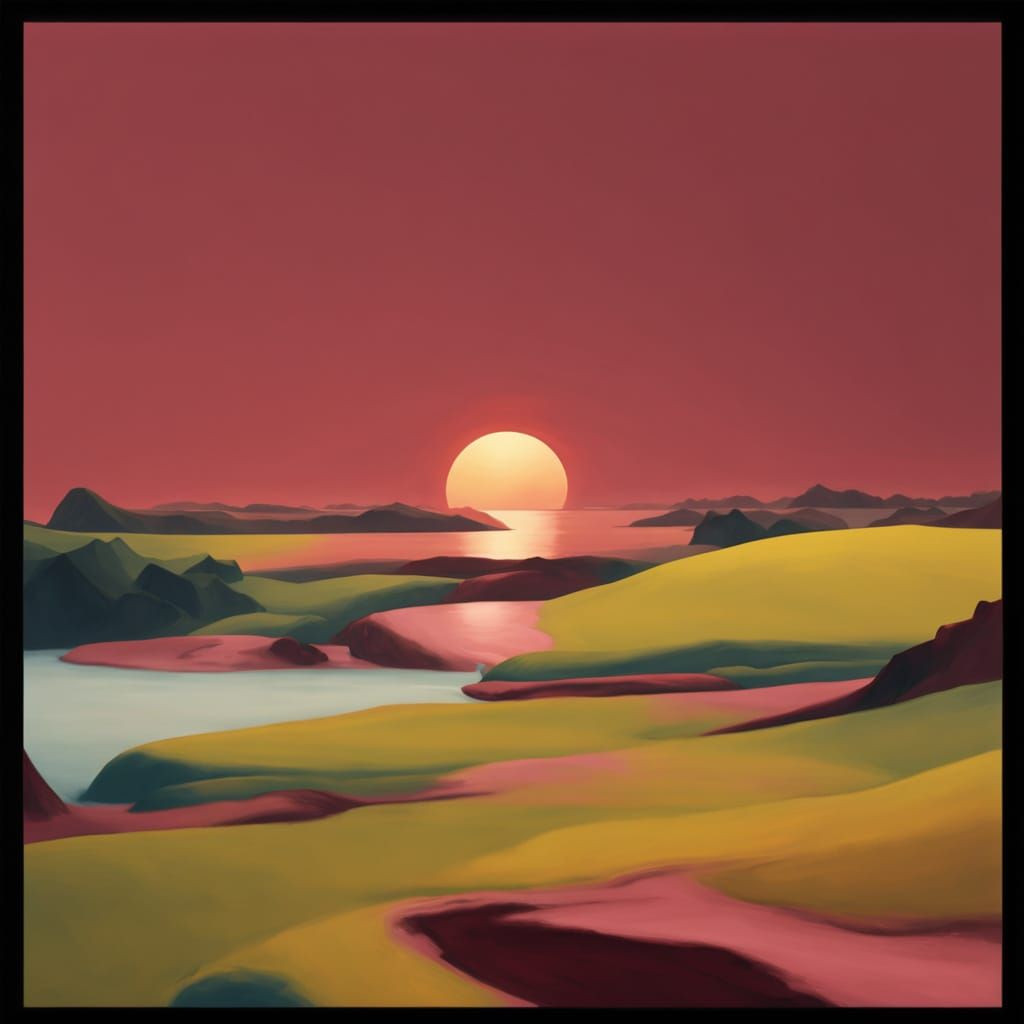 Abstract Gouache Painting with Pink, Dark Red, and Yellow