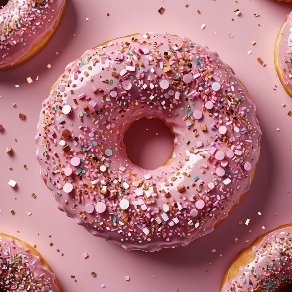 Pastel Donuts Covered in Rosy Glitters in Hyper-Realistic Di...