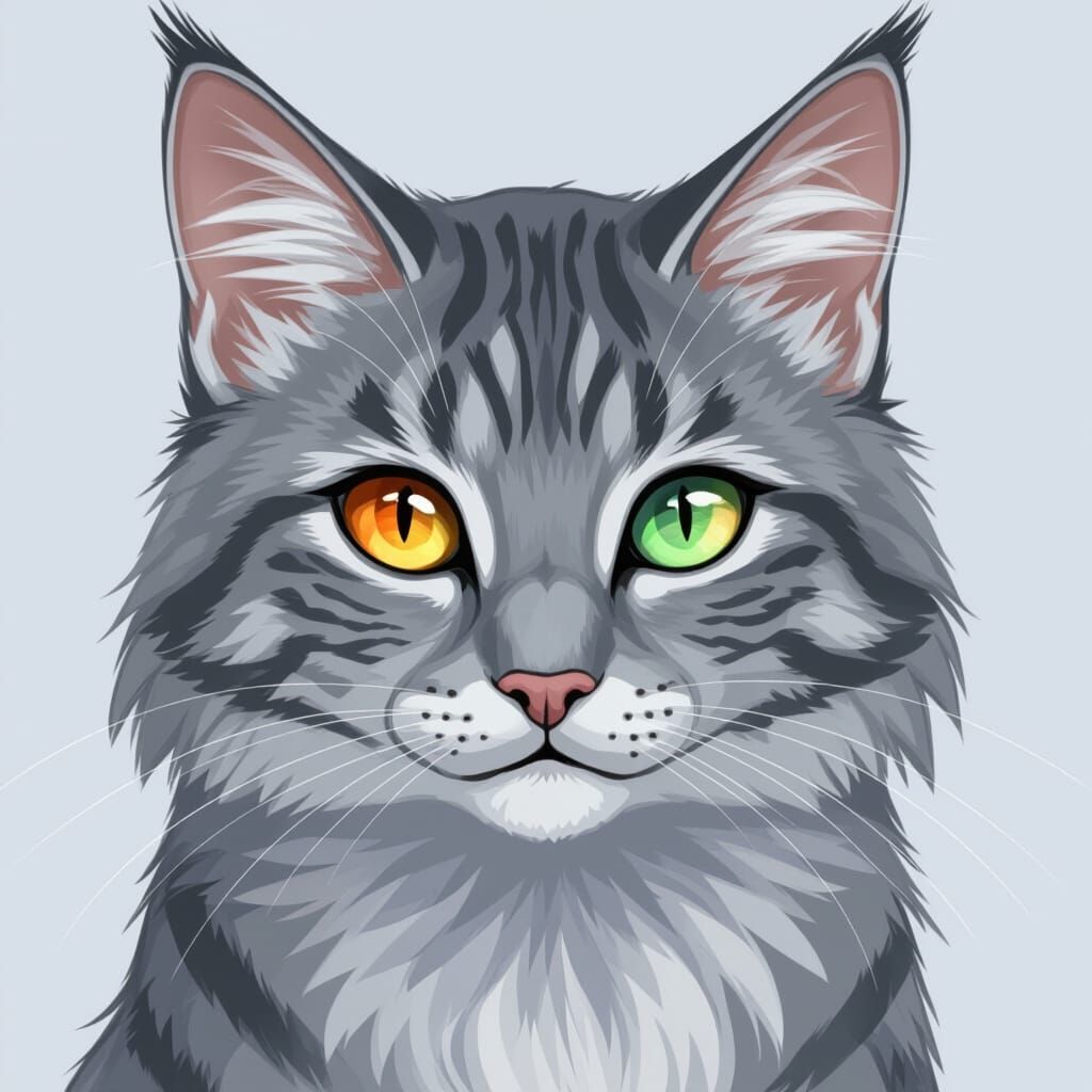 Silver Pelt Warrior Cat with Piercing Eyes