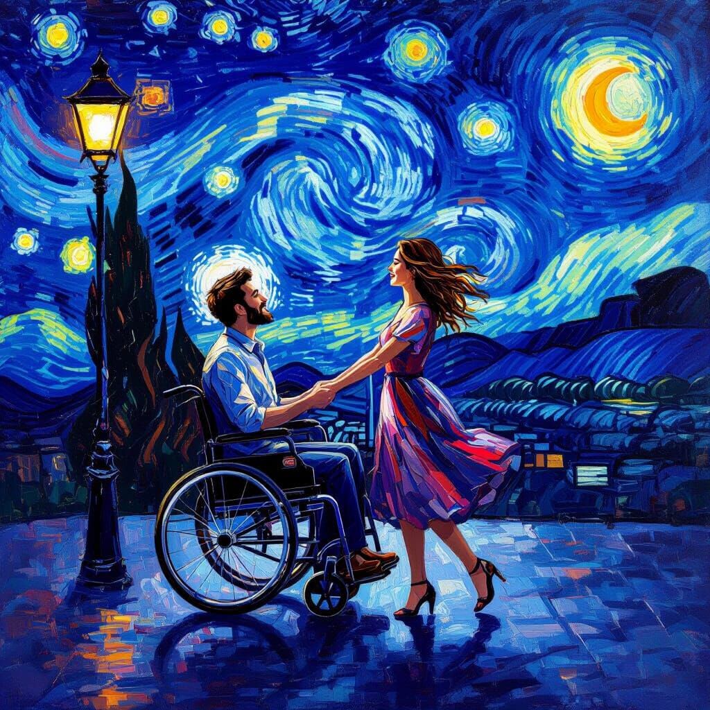 Joyful Couple Dances Under Starry Night Sky