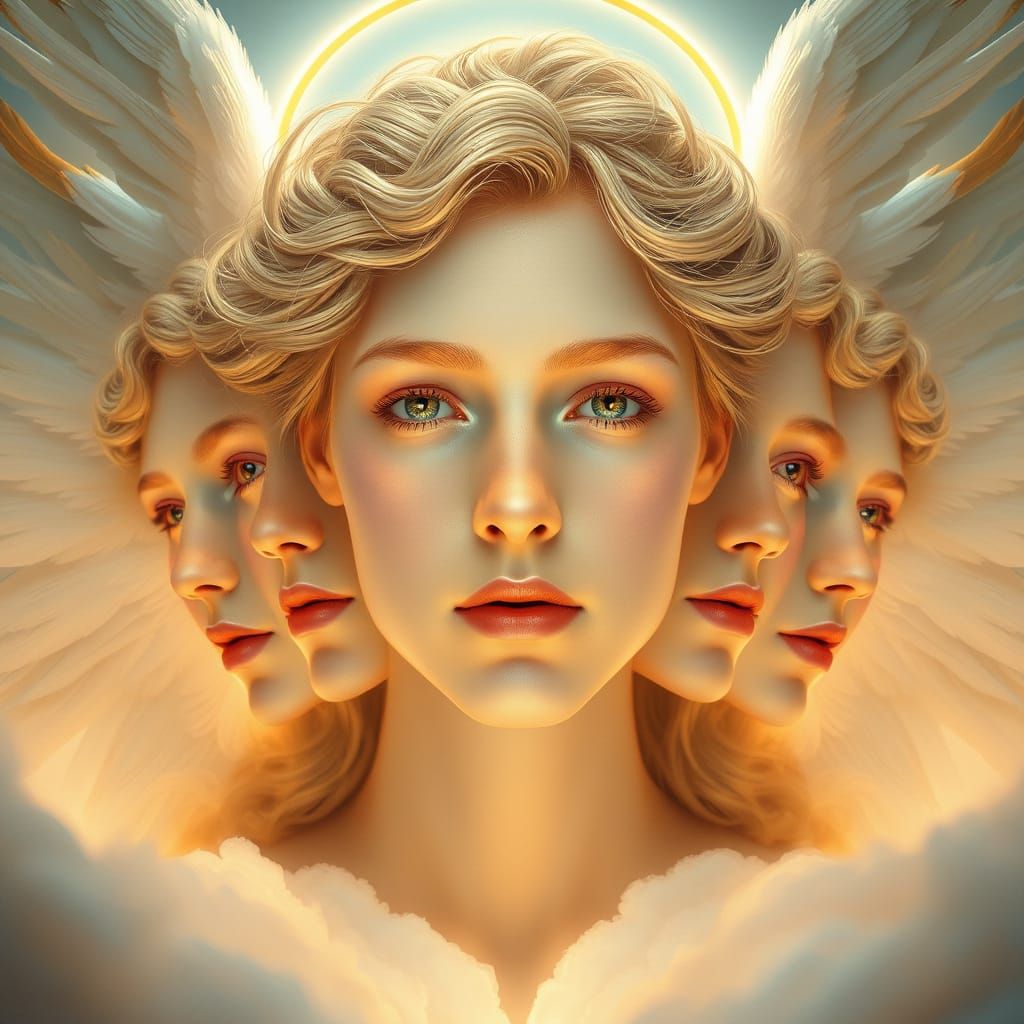 Surreal Portrait of Angelic Faces in Divine Light