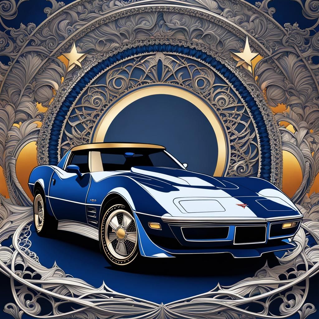 Art Nouveau Corvette with American Icons