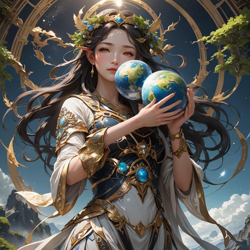 Goddess Holding Earth: 3D Anime Art