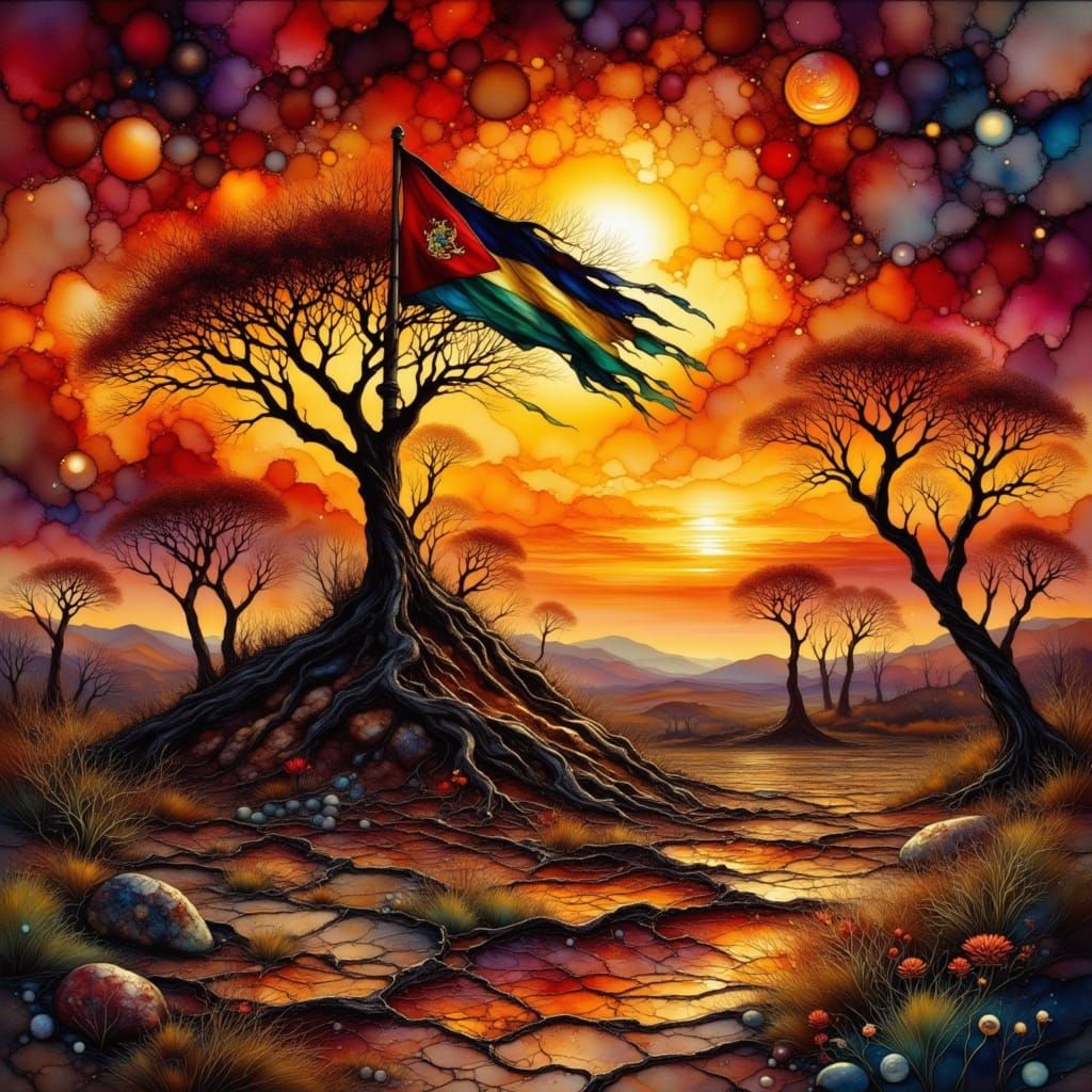 African Savanna Dusk in Dark Fantasy Style
