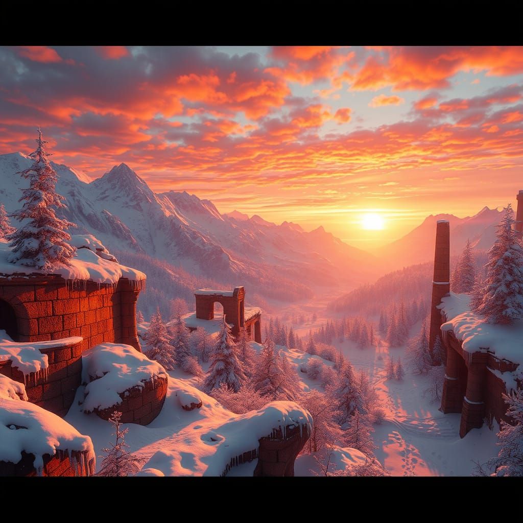 Golden Winter Solstice Scene in a Fantastical Landscape