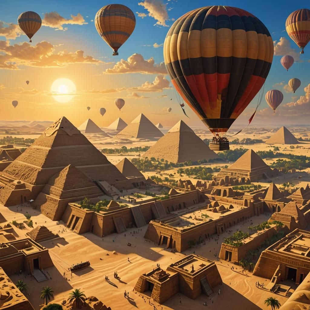 Hot Air Balloon Over Ancient Egypt, Hyperrealistic
