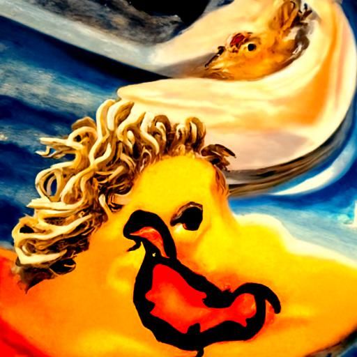 Surreal Chickens with Blonde Mullets in Dali Style