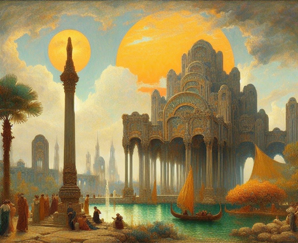 Allegorical City Inspired by Alma-Tadema and Ancient Aesthet...