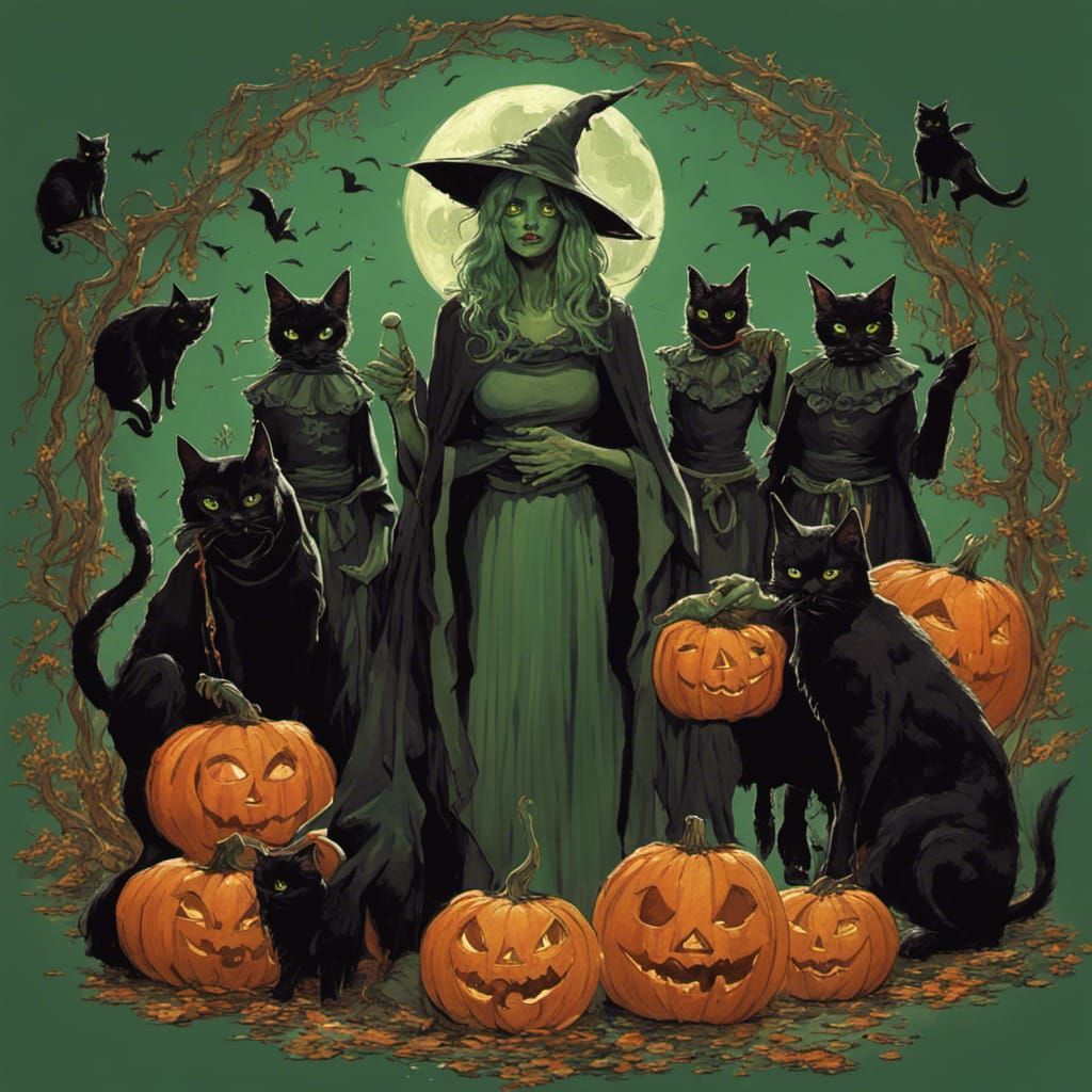 Sinister Witches Chanting Under Blood Moon