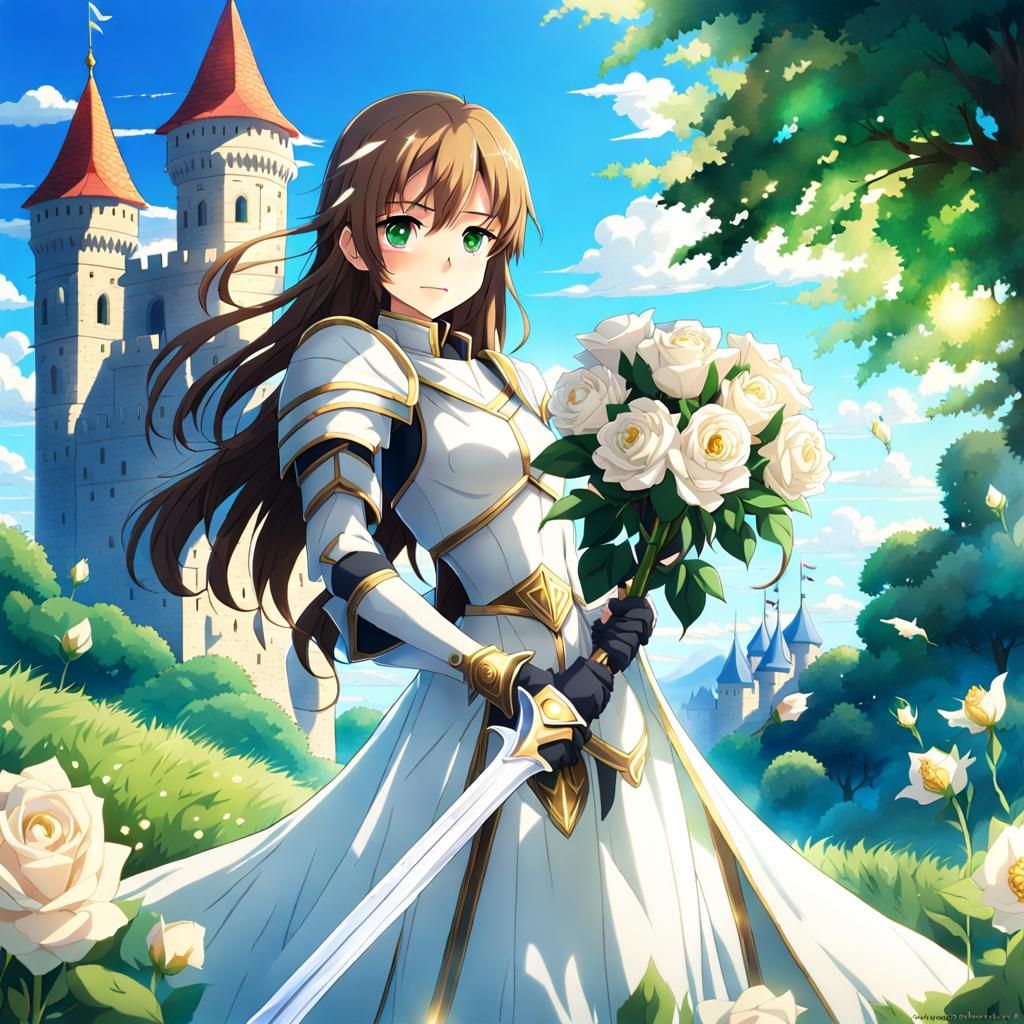 Anime Knight with Rose Sword and Castle